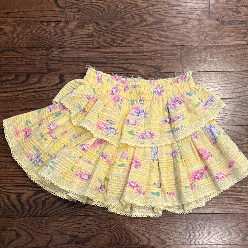 LoveShackFancy Yellow Floral A-Line Skirt